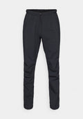 Schwarze leichte Hose mit elastischem Bund, Kordelzug und schmal zulaufendem Bein. Hergestellt aus wasserabweisendem Material mit glatter Textur.