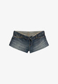 Bershka MINI WITH FOLD-OVER WAIST - SHORTS - Denim shorts - dark blue