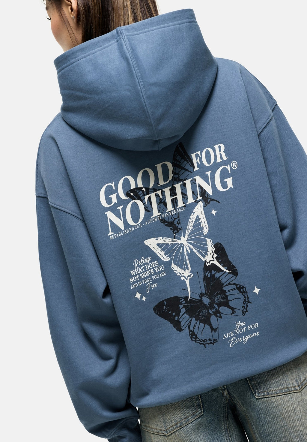 Good For Nothing SPECKLED COLLAGE AEGEAN BLUE OVERSIZED HOODIE