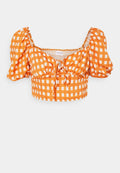 Glamorous MAYA RUCHED BUST CROP TOP WITH FRONT TIE DETAIL PUFF SHORT SLEEVES