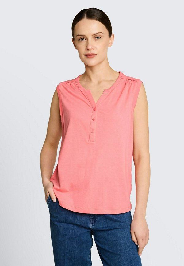 TOM TAILOR TOM TAILOR T-SHIRT HENLEY TOP MIT RAFFUNGEN - Top - soft fuchsia pink