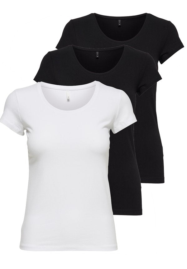 ONLY PACK OF 3 - Basic T-shirt - black / black / white