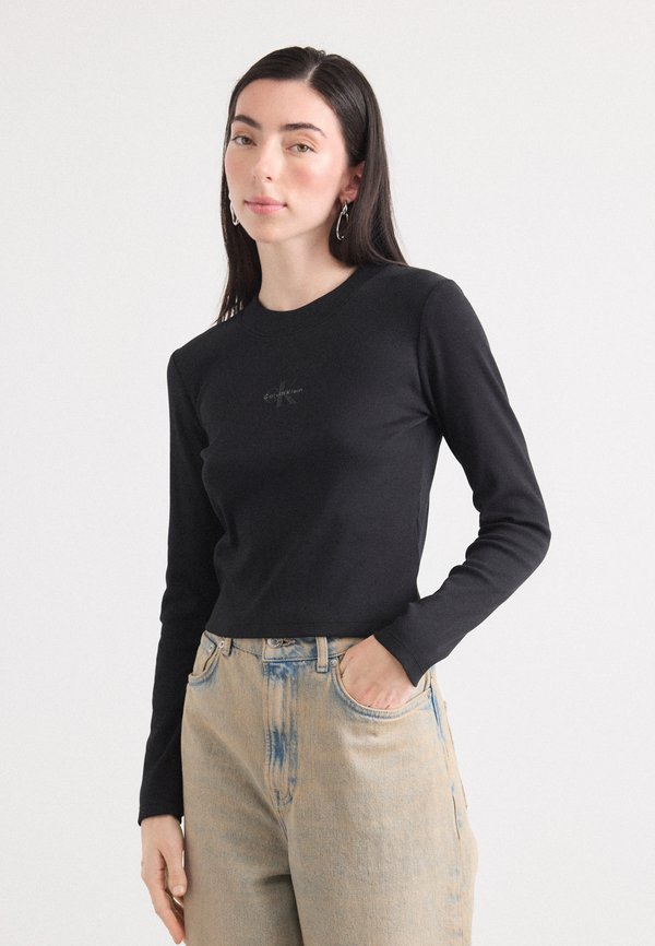 Calvin Klein Jeans LS MONOLOGO BABY TEE - Long sleeved top - black