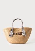 Guess BEACH STRAW - Tote bag - brown/white/beige