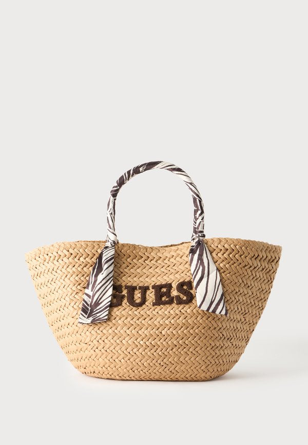 Guess BEACH STRAW - Tote bag - brown/white/beige