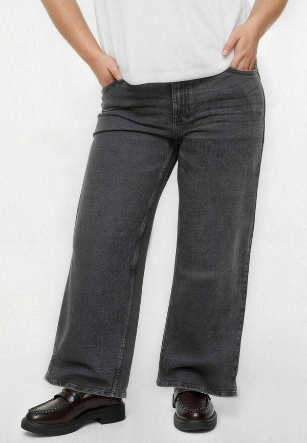 Vero Moda Curve Wide-fit VMCMIRA Mid rise Wide Fit - Cropped - Relaxed fit jeans - medium grey denim
