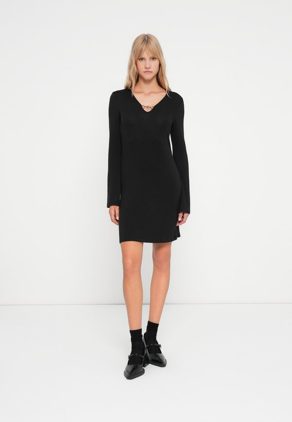 Vero Moda VMMARRI V NECK SHORT DRESS - Jumper dress - black/gold-coloured