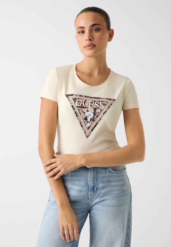 Guess MIT DREIECKSLOGO - Print T-shirt - mehrfarbig beige