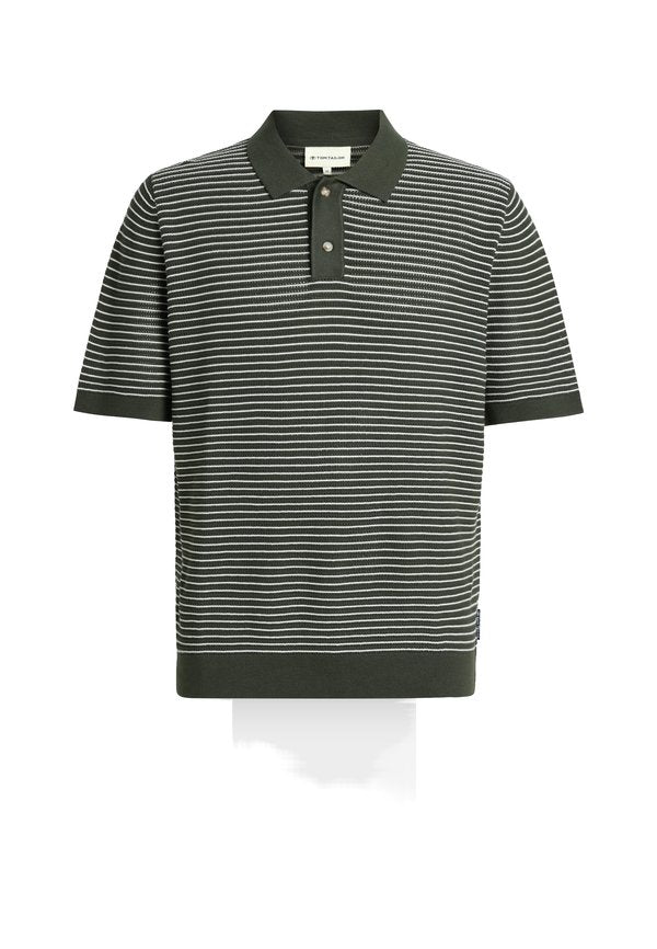 TOM TAILOR Polo shirt - leaf green offwhite stripe
