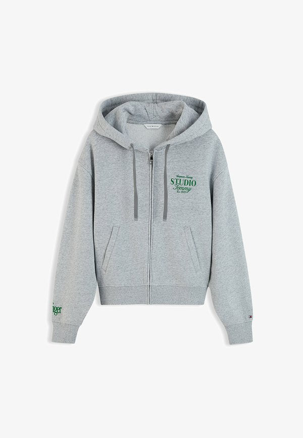 Tommy Hilfiger TOMMY HILFIGER LOGO ZIP-THRU OVERSIZED HOODY - Zip-up sweatshirt - light grey htr