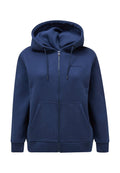 Marineblaue Zip-Up-Hoodie aus weichem Stoff, mit einer Kapuze mit Kordelzug, Fronttaschen und gerippten Bündchen und Saum.