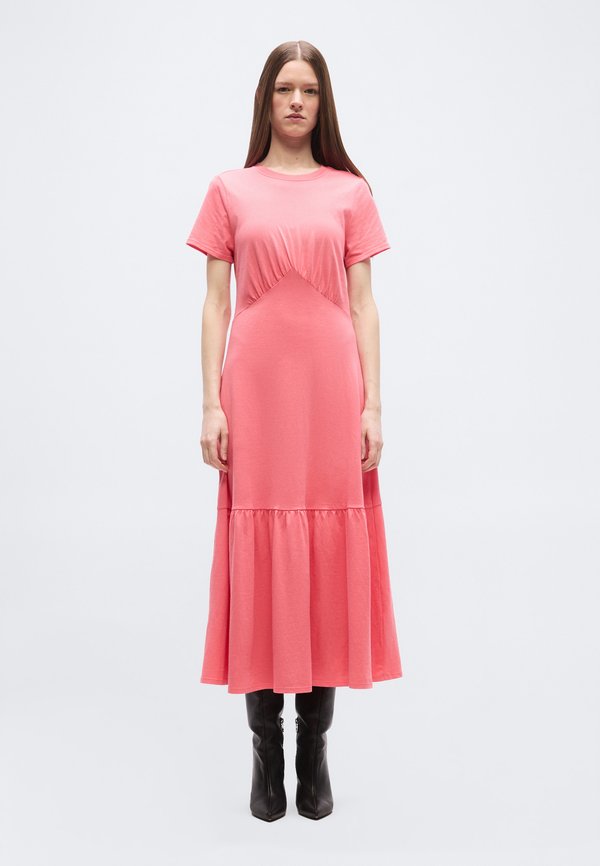 DKNY RUCHED BODICE SHORT SLEEVE TIER LONG DRESS