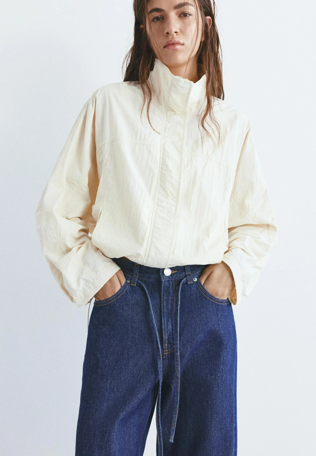 PULL&BEAR WITH BELT - Baggy Jeans - mottled dark blue