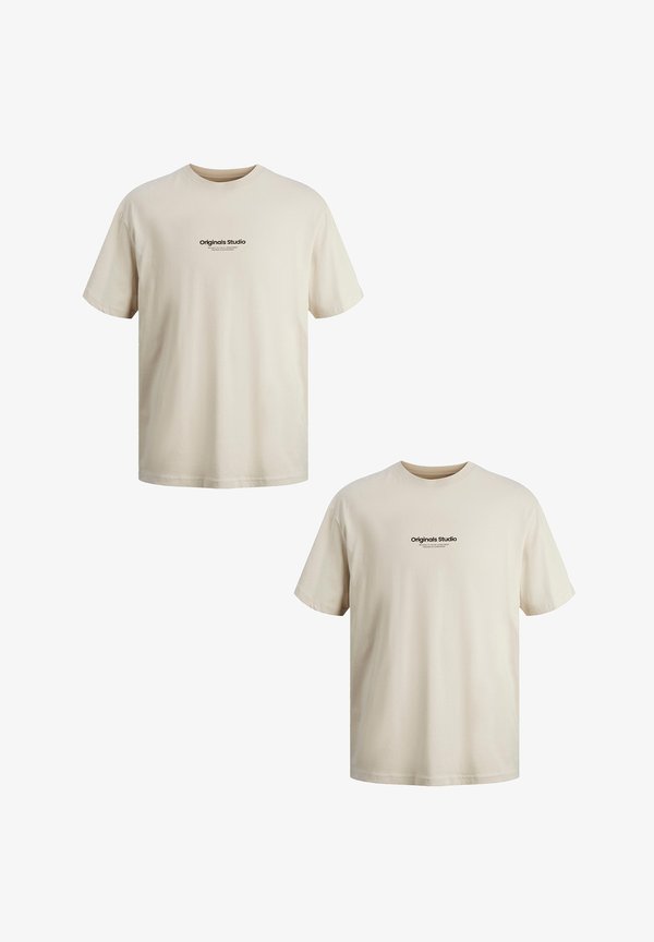 Jack & Jones 2-ER SET LOGO JORVESTERBRO - Print T-shirt - beige