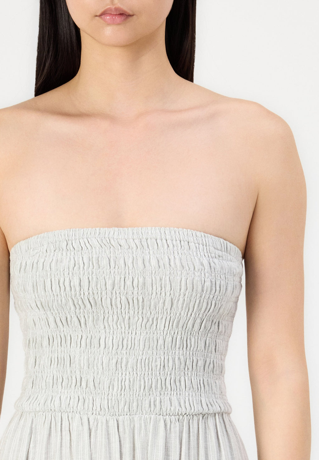 Hollister Co. STRAPLESS LINEN DROP WAIST CHANNELED MIDI DRESS