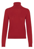 Roter Rollkragenpullover aus weichem Strickstoff, mit langen Ärmeln, einer figurbetonten Silhouette und geripptem Kragen und Bündchen.