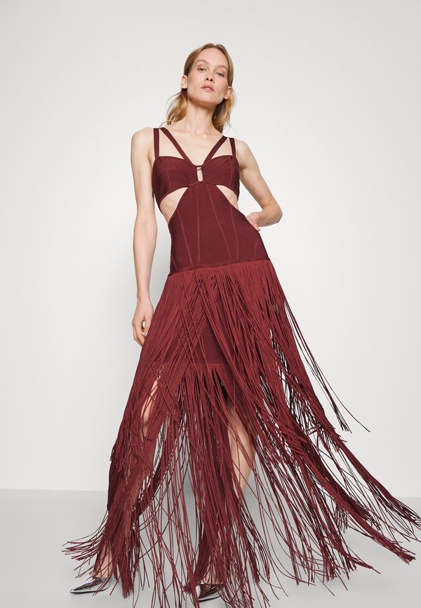 Hervé Léger STRAPPY FRINGE GOWN CUT OUT
