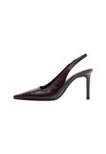 Bordauxrotes Leder Slingback-Pumps mit spitzem Zeh, einem mittelhohen Stiletto-Absatz und einem ausgeschnittenen Seitenbereich für ein modernes Design.