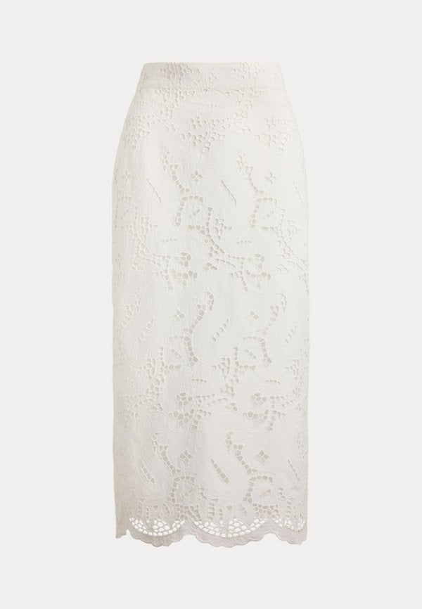 Lauren Ralph Lauren PAISLEY-EYELET COTTON MIDI PENCIL SKIRT