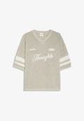 Bershka EMBROIDERED MESH V-NECK - T-SHIRT - Print T-shirt - grey