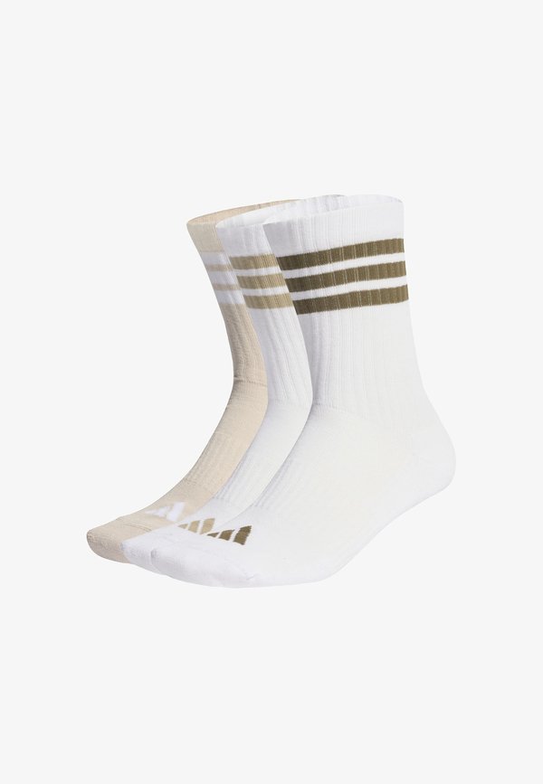 adidas Performance STRIPES CUSHIONED CREW SOCKS UNISEX 3 PACK - Sports socks - white   beige   olive strata
