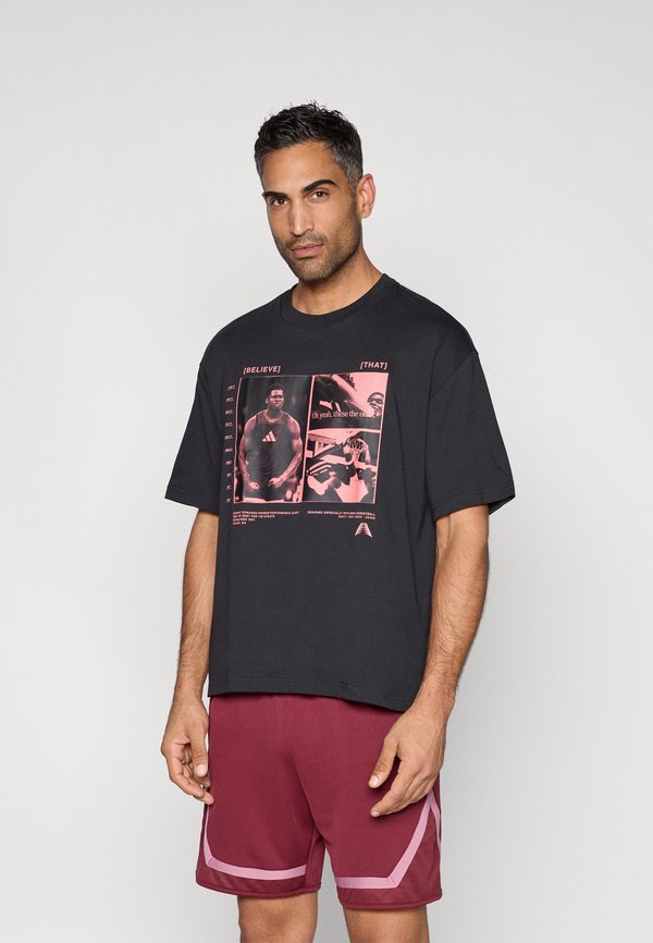adidas Performance TEE - Print T-shirt - black/acid red