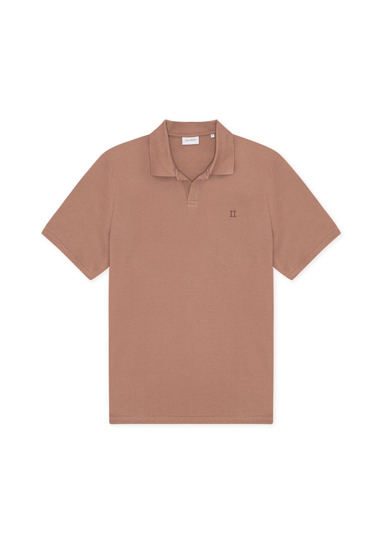 Kurzärmeliges Poloshirt in hellbrauner Farbe, Baumwollmischung, mit klassischem Kragen und besticktem Logo auf der linken Brust.