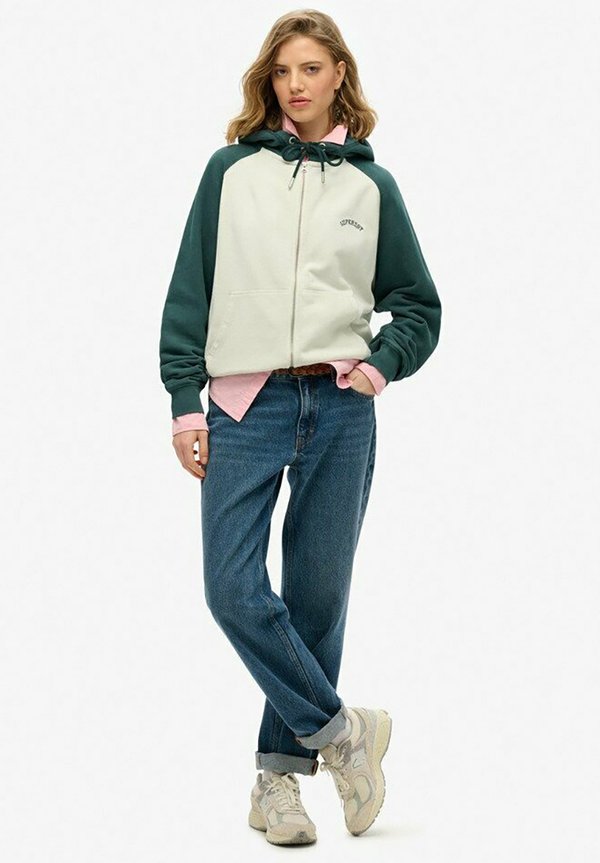 Superdry & Co Zip-up sweatshirt - desrt bone off wht d pne green