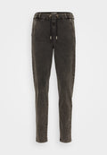 Dunkelgraue Hose aus weichem Baumwoll-Mix, mit einem Kordelzugbund, Seitentaschen und schmal zulaufenden Beinen mit einem glatten Finish.