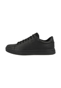 Schwarze Sneaker aus glattem Leder, mit runder Spitze, Schnürverschluss und gepolsterter Sohle. Minimalistisches Design ohne sichtbare Logos.