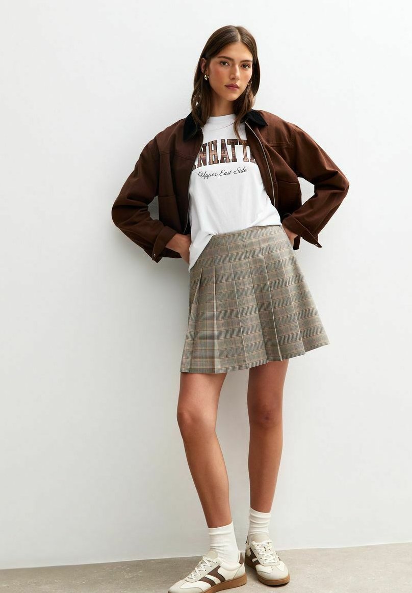 New Look CHECKED BOX PLEAT MINI