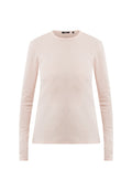 Helle rosa, gerippte Langarmshirt mit Rundhals, Größe M, vor weißem Hintergrund präsentiert.