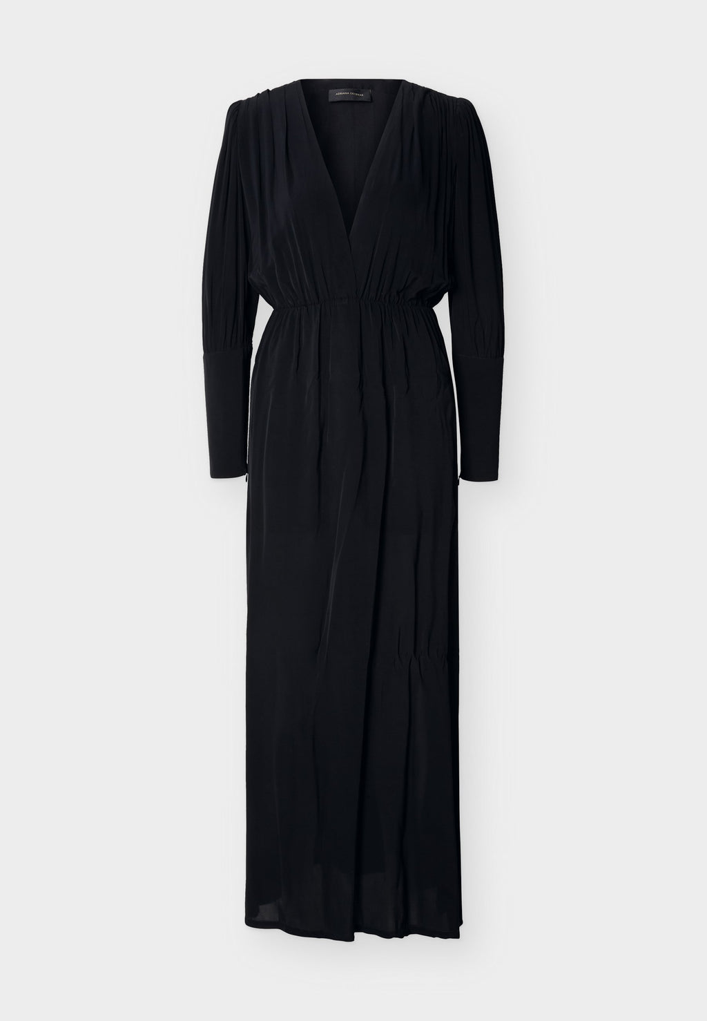 ADRIANA DEGREAS SOLID PLUNGE NECK MAXI DRESS