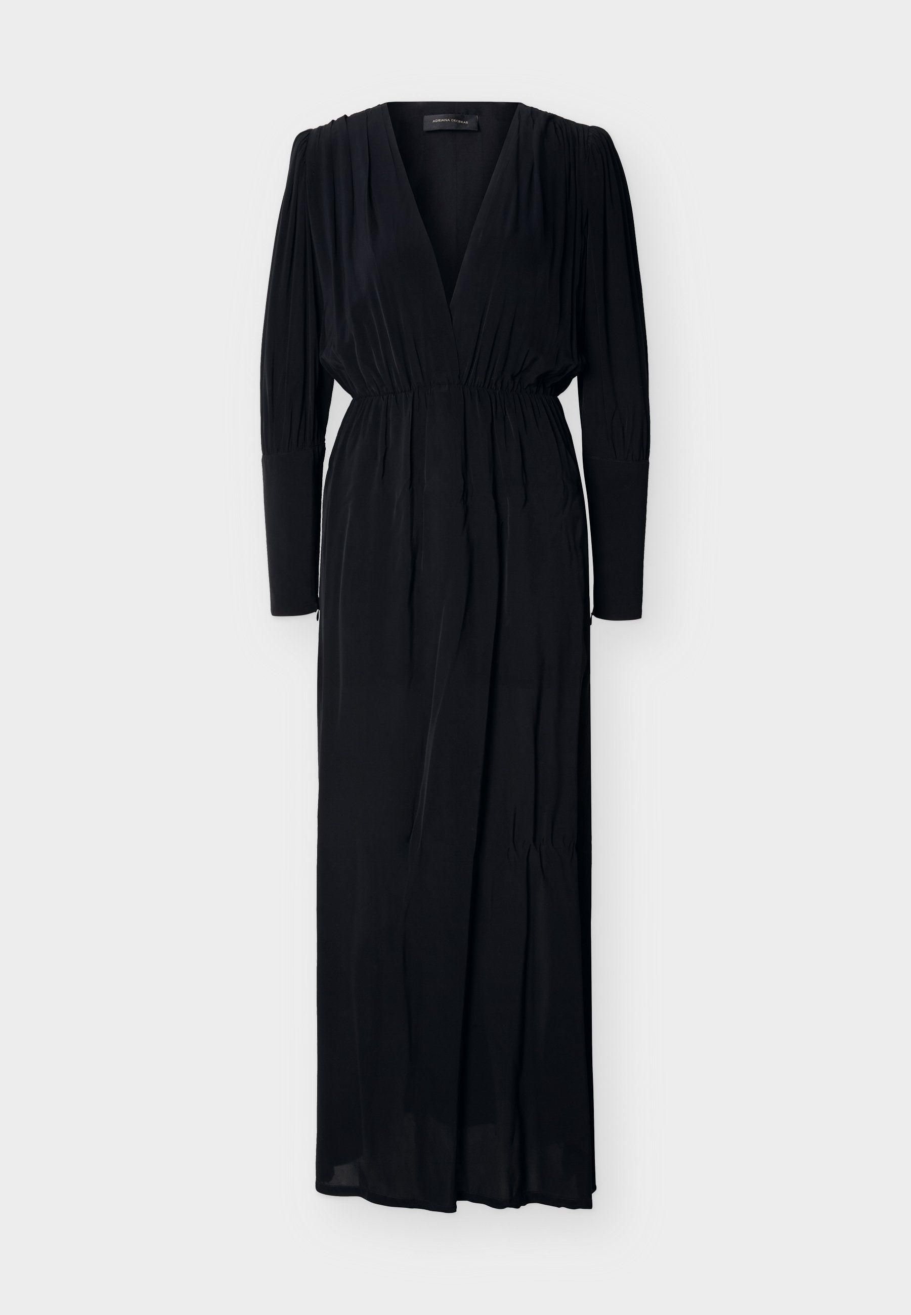 ADRIANA DEGREAS SOLID PLUNGE NECK MAXI DRESS