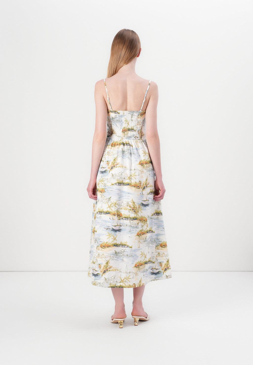 Abercrombie & Fitch SMOCKED DIP WAIST MIDI DRESS
