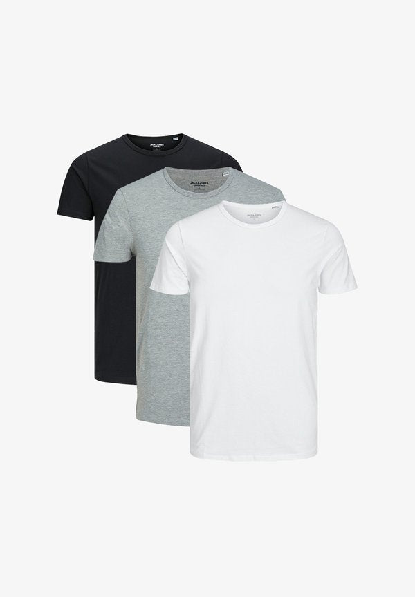 Jack & Jones 3ER PACK - Basic T-shirt - schwarz grau weiß