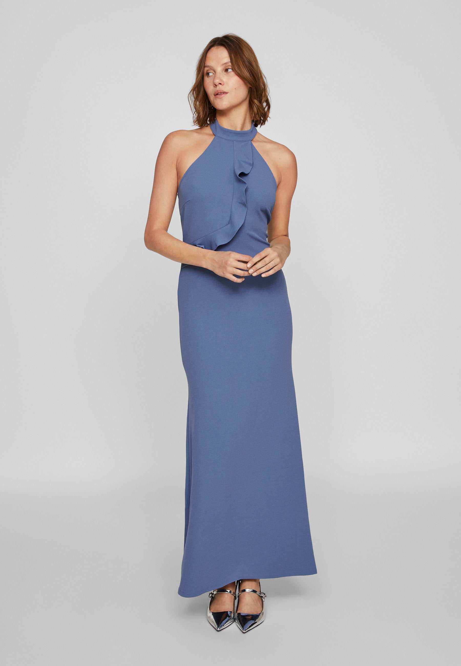 VILA VICLARA HALTERNECK FRILL DRESS