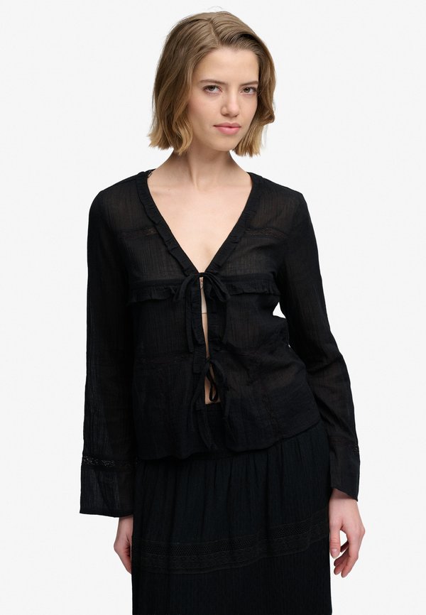 Superdry & Co SUPERDRY LONG SLEEVE LACE TIE FRONT TOP.. - Blouse - black