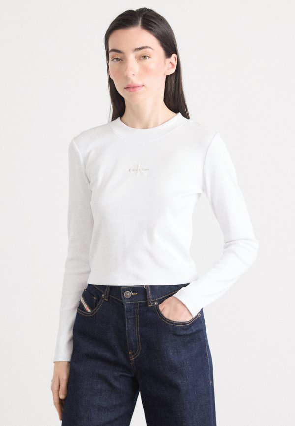 Calvin Klein Jeans LS MONOLOGO BABY TEE - Long sleeved top - white