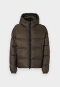 Braune, kapuzenlose Steppjacke mit gestepptem Design, Reißverschluss vorne und elastischen Bündchen. Weiches, isoliertes Material für Wärme.