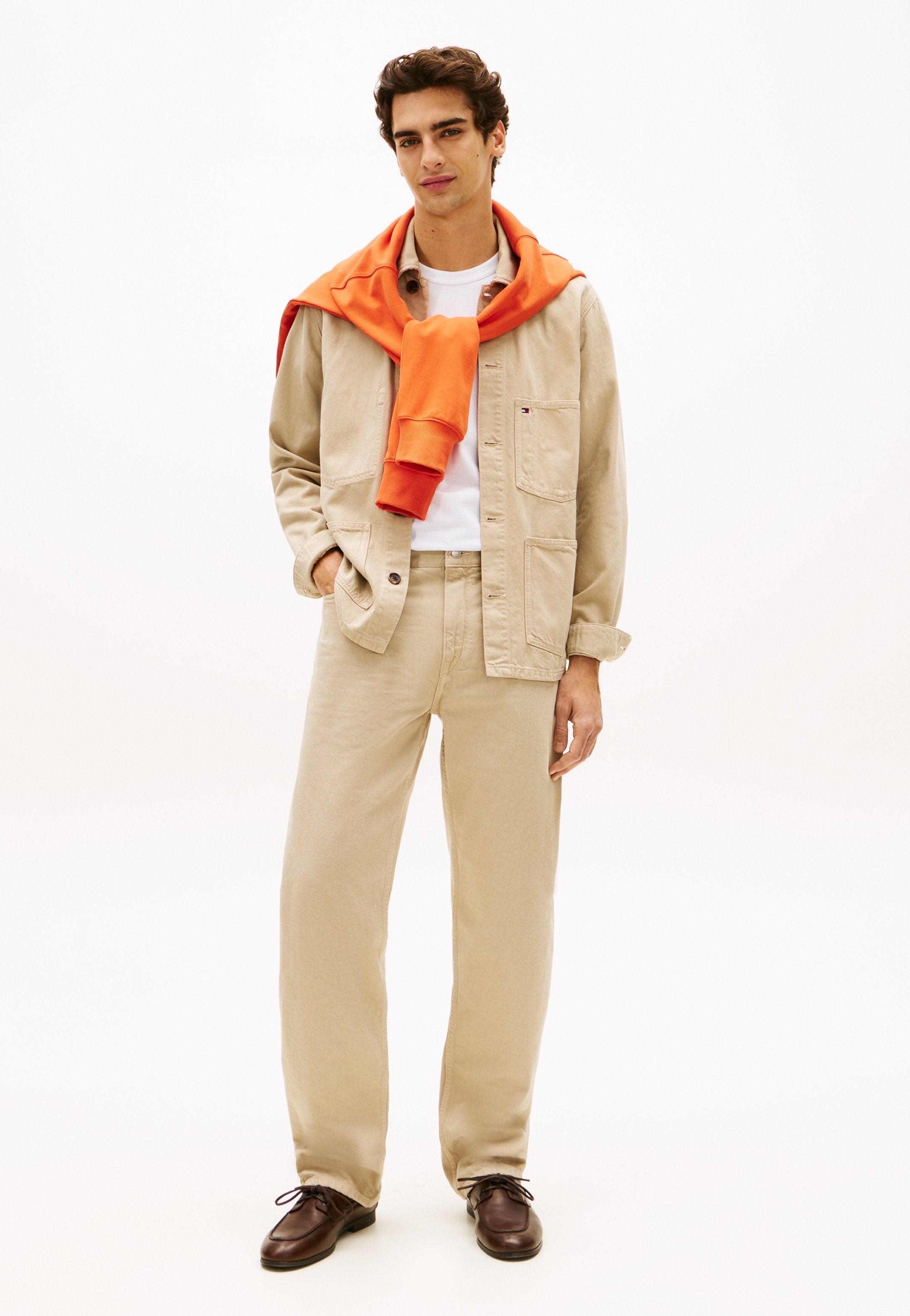 WASHED FLAG EMBROIDERY DENIM CHORE JACKET Media 2