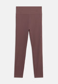 Solide braune hochgeschnittene sportliche Leggings mit glattem Finish, voller Länge und dezentem Markenlogo am Oberschenkel.