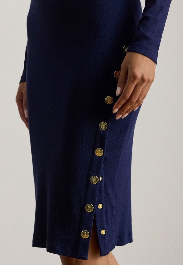 Lauren Ralph Lauren BUTTON-TRIM RIBBED COTTON-BLEND DRESS