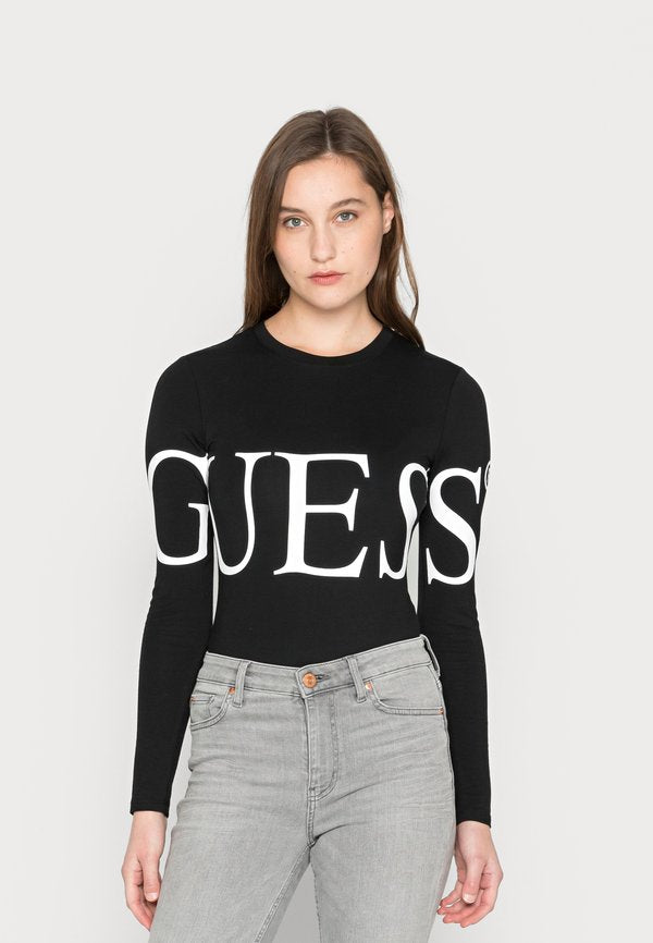 Guess LOGO BODY - Long sleeved top - jet black