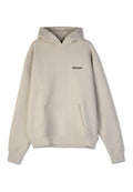 Beige Kapuzenpullover aus strukturiertem Stoff, mit Kängurutasche, gerippten Bündchen und einem kleinen schwarzen "PEGADOR"-Logo auf der Vorderseite.