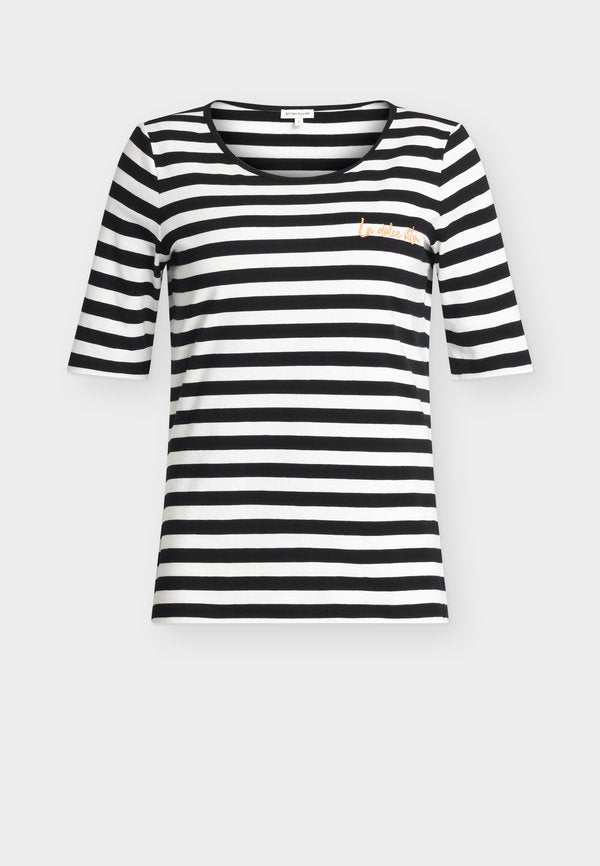 TOM TAILOR T-SHIRT SMALL EMBRO - Print T-shirt - black white stripe