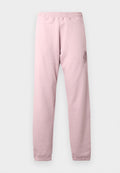 Hellrosa Sweatpants mit elastischem Bund und gerippten Bündchen. Mit einem strukturierten Blumendesign am linken Oberschenkel. Weicher Stoff.