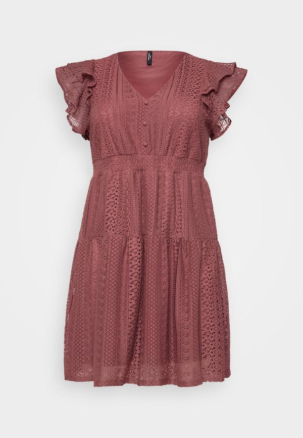 Vero Moda Curve VMHONEY V NECK DRESS  - Day dress - rose brown