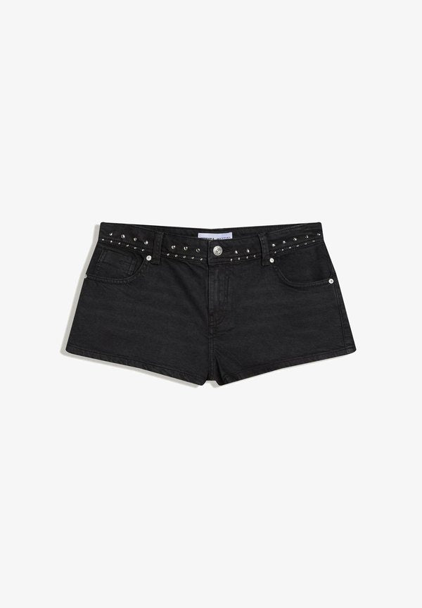 Bershka STUDDED TWILL SHORTS 01723335 - Denim shorts - dark grey