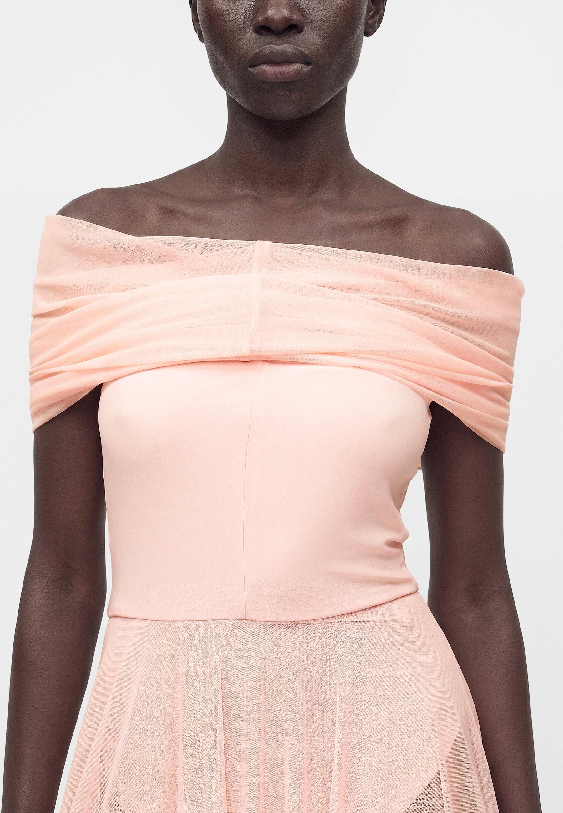 Norma Kamali COWL NECK OFF SHOULDER COMBO FLARED GOWN